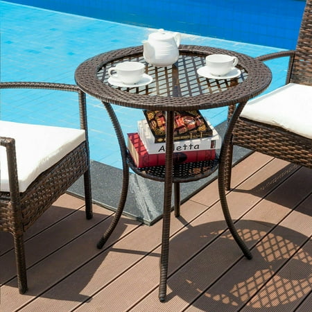 Gymax Round Rattan Wicker Coffee Table Glass Top Steel Frame Patio Furni W Lower Shelf Canada Gymax Round Rattan Wicker Coffee Table, Round Rattan Garden Table With Glass Top