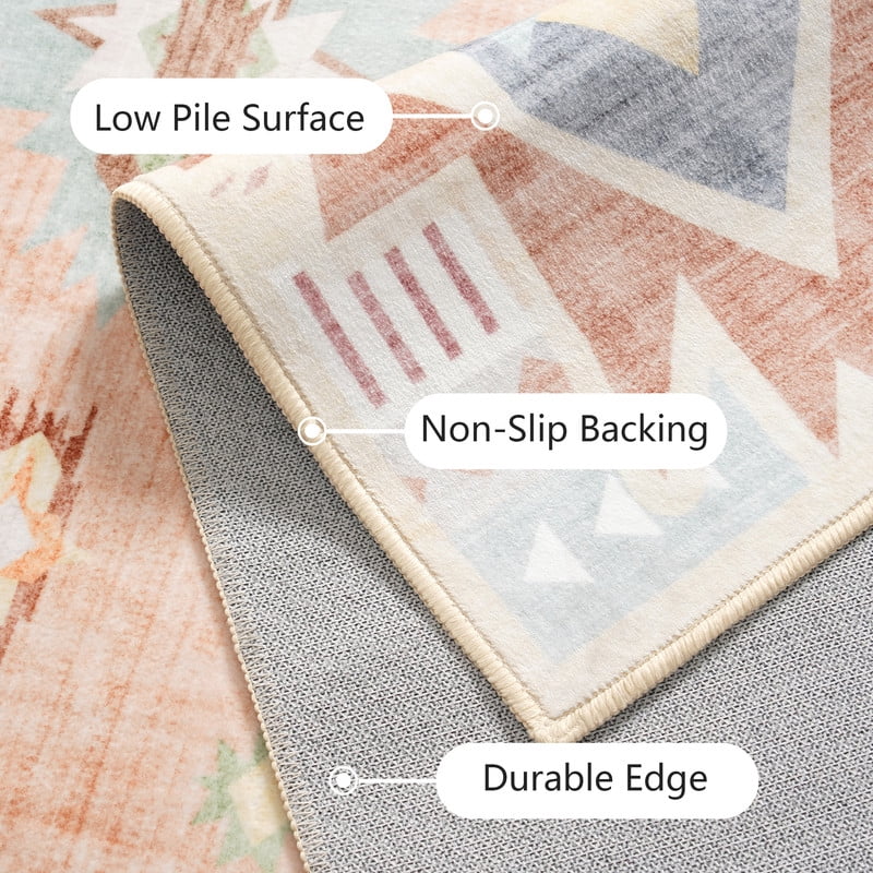 Jamfeel Area Rugs Boho Print Low Pile Washable Carpet Soft Non-slip Rug for Living Room Bedroom Kitchen 5'x8' Cinnamon