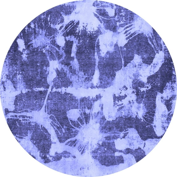 Ahgly Company Machine Washable Indoor Round Abstract Blue Modern Area Rugs, 7' Round