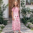 thumbnail image 3 of Uourmeti Girls Dress with Pink Dragon Flower Print Short Sleeve Round Neck Casual Maxi Dresses with Pockets Summer Long Sundress for Kids, Size 7-8 Years, 3 of 7