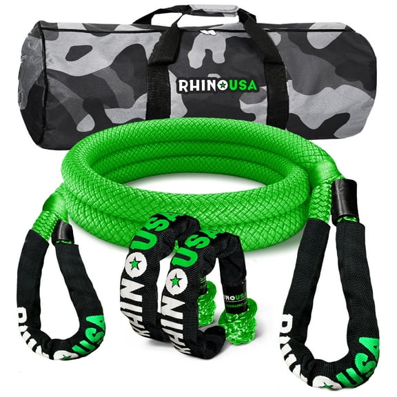Rhino USA Kinetic Bridle Rope Recovery Kit (1in x 10ft) - Heavy Duty Offroad Snatch Strap - Includes 2 Soft Shackle(Green)