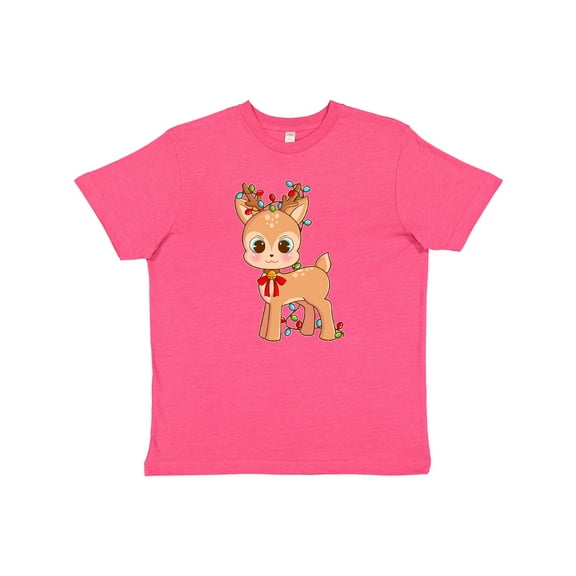 Inktastic Cute Christmas Reindeer with Christmas Lights Youth T-Shirt