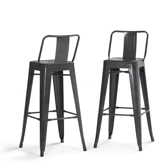 Set of 2 Dark Gray Metal Bar Stools with Backs & Foot Rests, Industrial Counter Height Stools for Kitchen Island, Bar, Dining