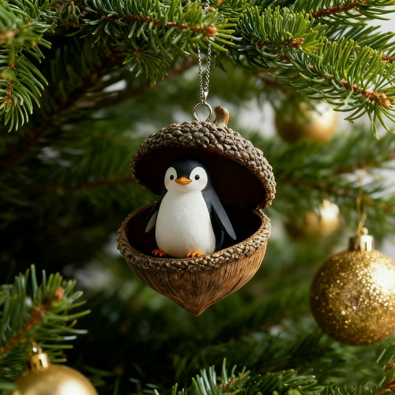 Beautynvta Forest Animal Acorn Ornaments, 3.15'' Cozy Forest Animal in Acorn Ornaments for Christmas Tree, Personalized Acrylic Hanging Ornament, Gifts for Animals Lovers