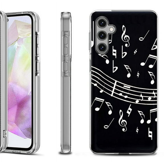 OneToughShield ® Shockproof Phone Case Compatible with Samsung Galaxy A35 5G - Music Notes / Black