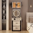 thumbnail image 3 of Ktaxon Makeup Vanity Table for Small Spaces, Vanity Table Set with 3 Color LED Light, Bedroom Dressing Table, Gray, 3 of 10