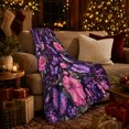 thumbnail image 3 of Whimsical Autumn Garden Purple Floral Butterfly, Festive autumn celebration Scene, Warm Flannel Blanket for Sunroom and Reading Nook, Art Lovers autumn celebration Gift, Festive Home Decor, 3 of 9