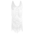 thumbnail image 4 of KHONTS Women's V-Neck Spaghetti Strap Mini Short Dress Tassels Sequin Beaded Party Dress White XL, 4 of 5