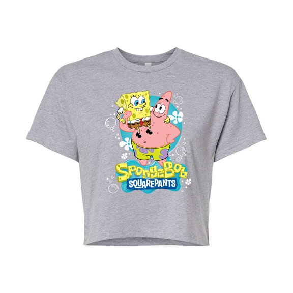 SpongeBob SquarePants - Spongebob And Patrick Logo - Juniors Cropped Cotton Blend T-Shirt