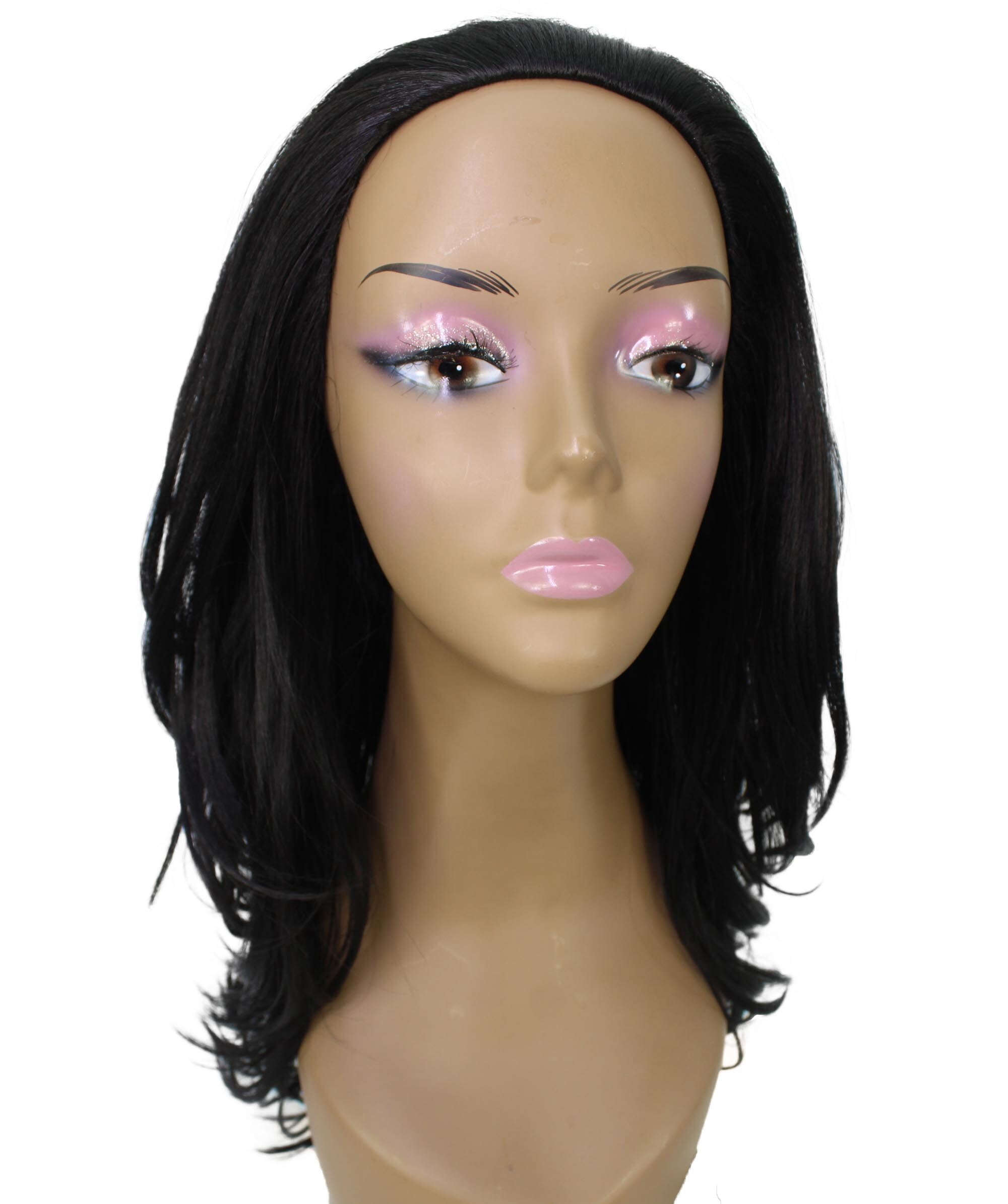 LUXLUXE Women Leal Curly Half Wig Layered Style Human Hair Blend 18.5" Natural Black
