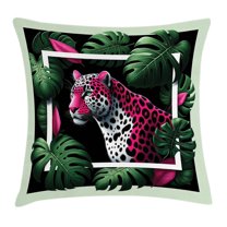Ambesonne Leopard Throw Pillow Cushion Cover, Abstract Jungle Wild Cat, 18" X 18", Emerald Magenta and Black