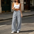thumbnail image 5 of TEAJOPSUU Womens Baggy Wide Leg Pants High Waist Trousers with Pockets Button Fly Casual Loose Streetwear Pants Gray, 5 of 7