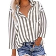 thumbnail image 1 of vdgthytj Hauts en Coton et Lin pour Femmes Chemises Décontractées à Manches Longues à Boutons Col Rabattu Automne Grande Taille Imprimé Rayures Blouses, 1 of 8