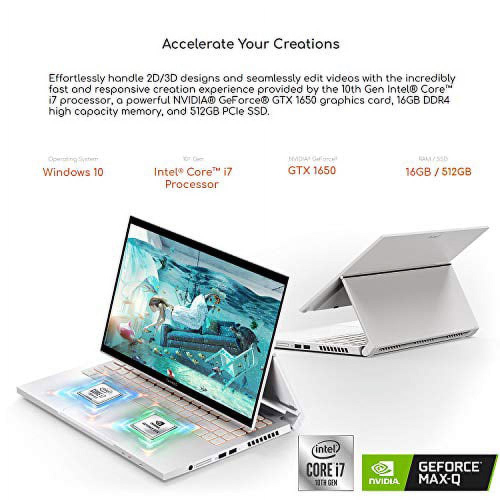 Acer ConceptD 3 Ezel CC314-72G-72SX Convertible Creator Laptop, Intel i7-10750H, GeForce GTX 1650 Max-Q, 14" FHD, Gorilla Glass, Pantone Validated, 100% sRGB, 16GB, 512GB NVMe SSD, Wacom AES 1.0 Pen - image 2 of 5