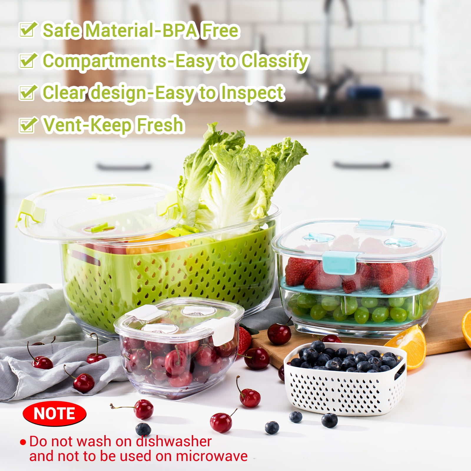 LUXEAR Fresh Keeper, 3 Pack Food Storage Container, Fridge