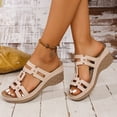 thumbnail image 3 of Orthopedic Sandals for Women Fashionable Cutout T-strap Wedge Slides Open Toe Summer Low Heel Slip on Beach Shoes Beige Size 10.5, 3 of 6