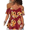 thumbnail image 1 of DYMADE Femmes Imprimé Tournesol Spaghetti Sangle Épaule Froide Top Chemise, 1 of 4