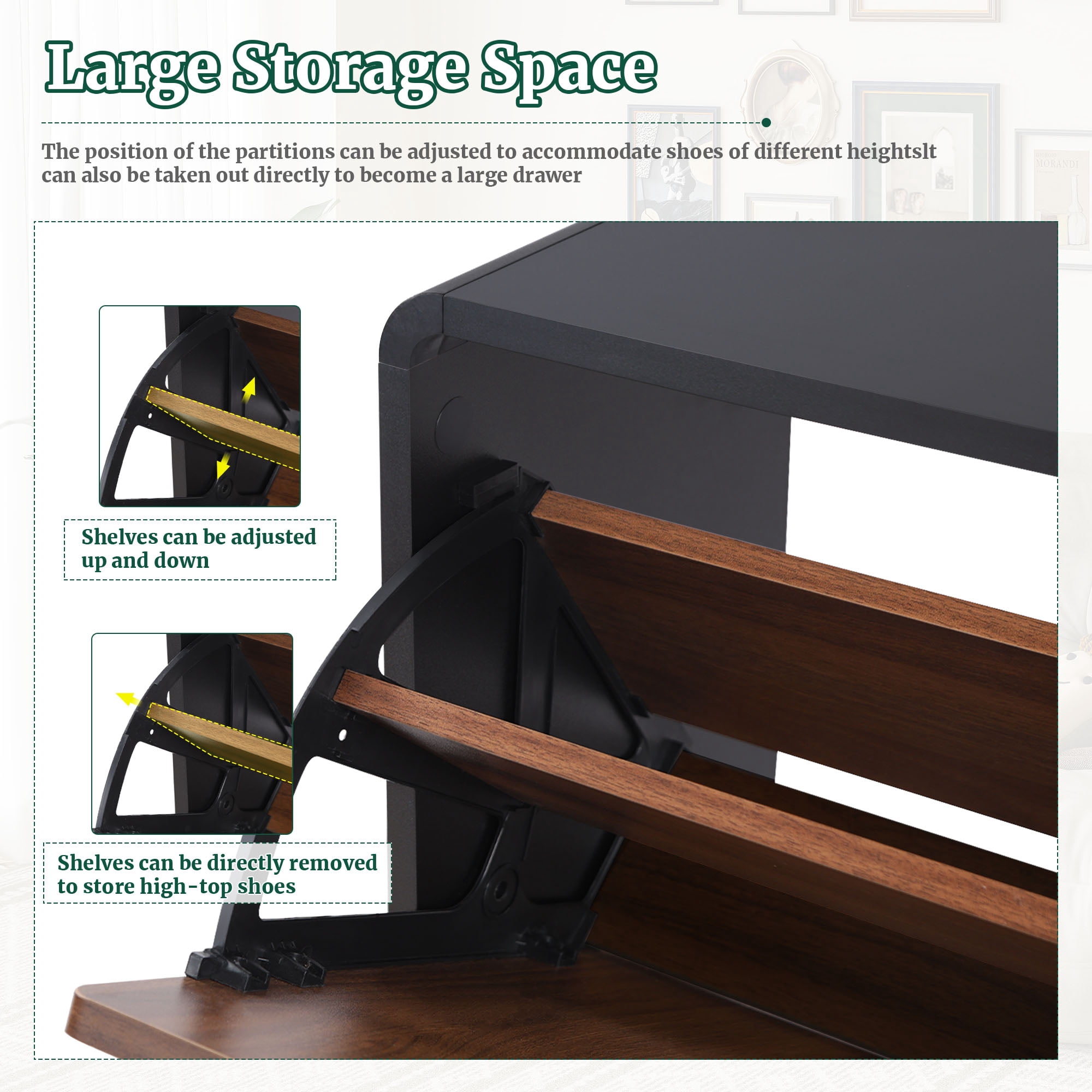 LEFHDA 47" Wide Fluted Large Shoe Cabinet with 4 Flip Drawers, 28 Pairs Slim Freestanding Shoe Cabinet Organizer, Narrow Shoes Storage Rack for Entryway, 5 Sturdy Legs (Walnut)