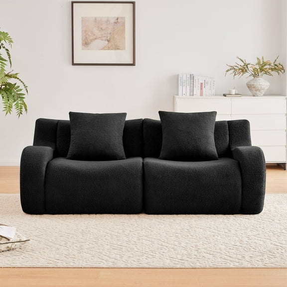 Soft Teddy Fabric Boneless Sofa, No Assembly Required Streamlined Design, Anti-Slip Design 32D High Density Sponge Fits Living Rooms Bedrooms (Black)