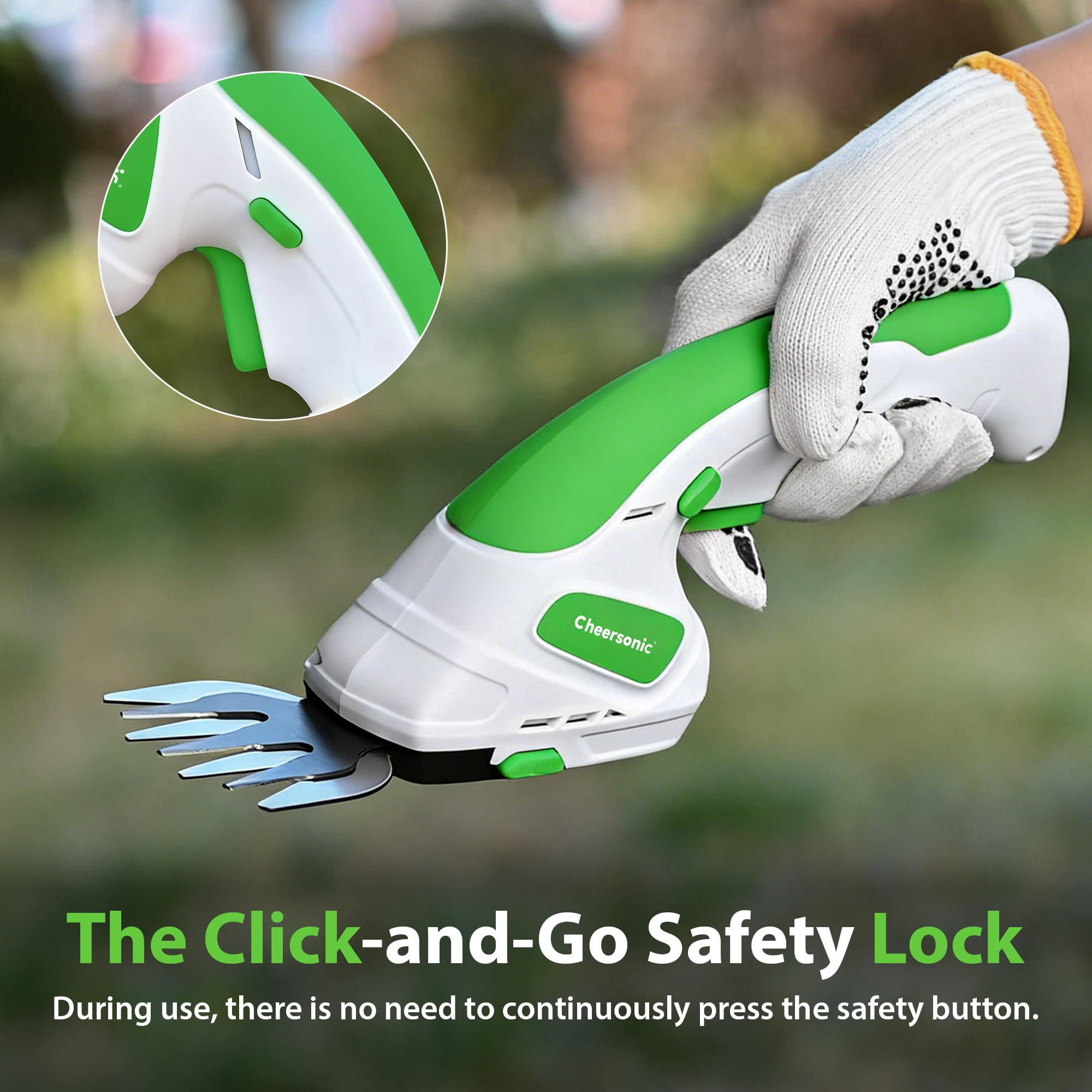 Cheersonic 7.2V Cordless 2-in-1 Grass Shear & Hedge Trimmer, Handheld Lightweight with 2000mAh Batteries & Type-C Cable for Small Bushes, Lawn Edging