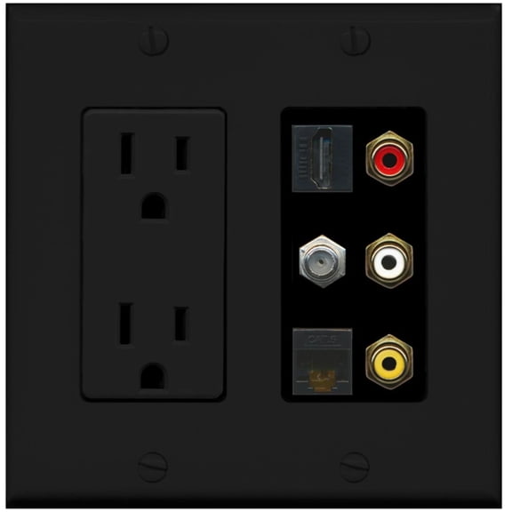 Ultra Spec Cables 1 Port HDMI Cat6 Coax Composite RCA Wall Plate w/Power Outlet Black