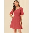 thumbnail image 3 of Vestido floral de manga corta con campana de cintura fruncida sin espalda de verano para mujer rojo XL, 3 of 6