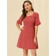 thumbnail image 3 of Vestido floral de manga corta con campana de cintura fruncida sin espalda de verano para mujer rojo XL, 3 of 6