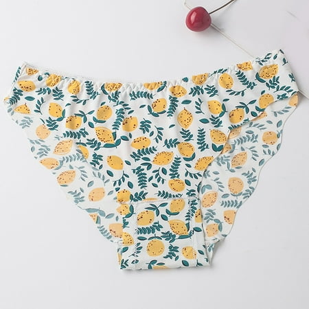 

Womens Panties Women Ice Silk Seamless Low Waist Large Size Quick Dry Fruit Print Wavy Triangle Briefs Yellow M
