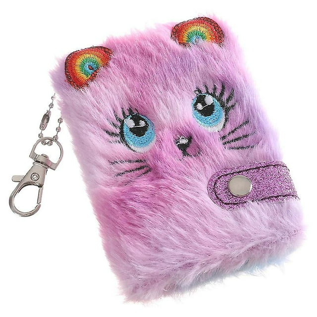 Cute Cat Plush Notebook For Girls Pendant Keychain Furry Cats Notebook Daily Planner Journal Book Note Pad Stationery