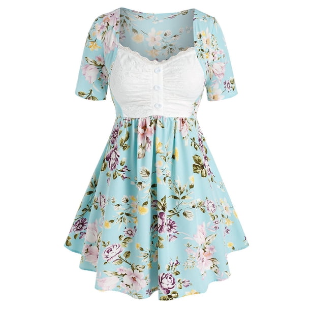 Blusa de Talla Extra de Escote en Corazón con Estampado Floral Rosegal Blusas Tallas Grandes