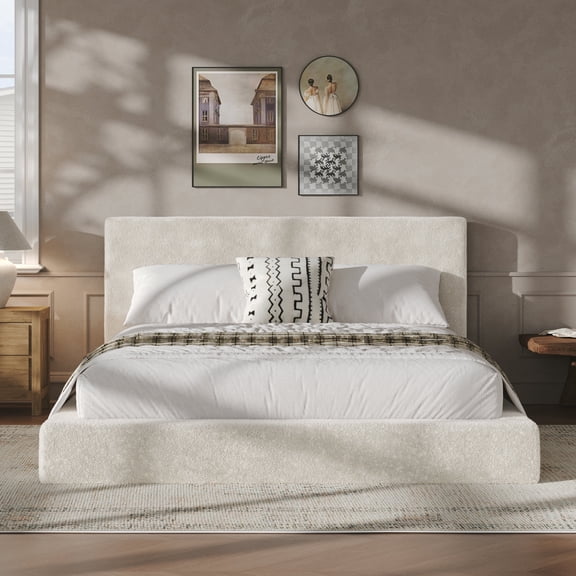 FFZ 91"L Queen Frameless Bed Surround with Cloud Upholstery, Easy Assembly, Off White