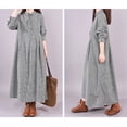 thumbnail image 7 of Cotton Linen Maxi Dress for Women Casual Long Sleeve Crew Neck Long Dresses Flowy Boho Beach Vacation Sundress Gray M, 7 of 7