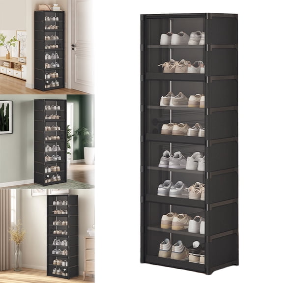 Fuilayi 54.72In Vertical Narrow Shoe Storage Cabinet, 8‑Tier Double‑Slim Organizer with Clear Cover and Top Storage, Holds 18 Pairs for Entryway, Bedroom and Hallway