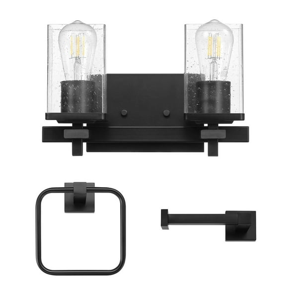 3-Piece Matte Black Powder Room Set with 13" 2-Light Vanity Fixture, 91007982