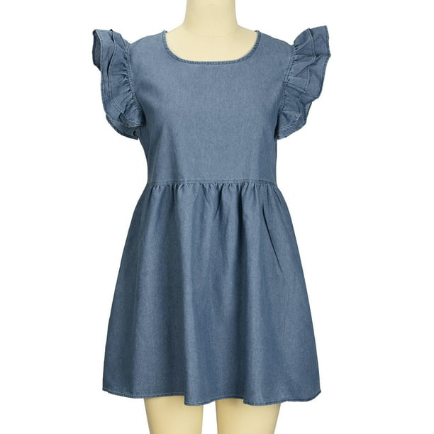 denim ruffle off the shoulder dress Off Shoulder Ruffle Sleeves Denim Blue Maxi Dress Boho Dress for Photoshoots YW250070 yewendress