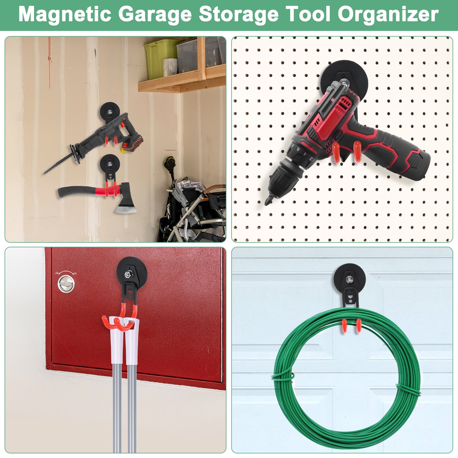 Uxcell 2-Pack Strong Garage Magnetic Hooks, Small Magnetic Cable Holder with Anti-Slip Coating [Orange]