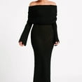 thumbnail image 6 of LYMAYTER S-L Women Off Shoulder Maxi Dress Long Sleeve Knit Bodycon Ruched Mesh Vacation Party Dresses, 6 of 9