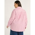 thumbnail image 3 of Free Assembly Women’s and Women's Plus Button Front Boxy Cotton Tunic Shirt with Long Sleeves, Sizes XS-4X, 3 of 5