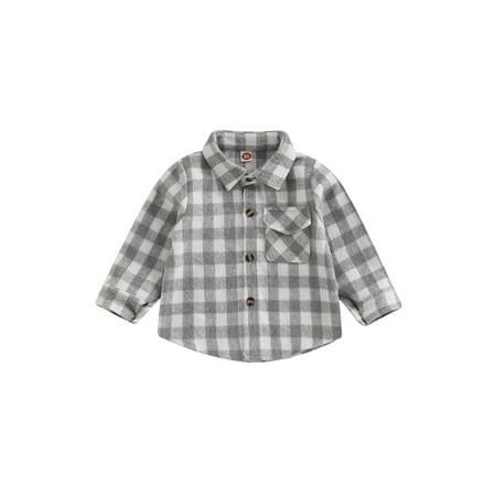

Diconna Toddler Boy Girl Plaid Jacket Flannel Button Down Shacket Little Kids Long Sleeve Fall Coat Top Christmas Clothes Gray 3 Years