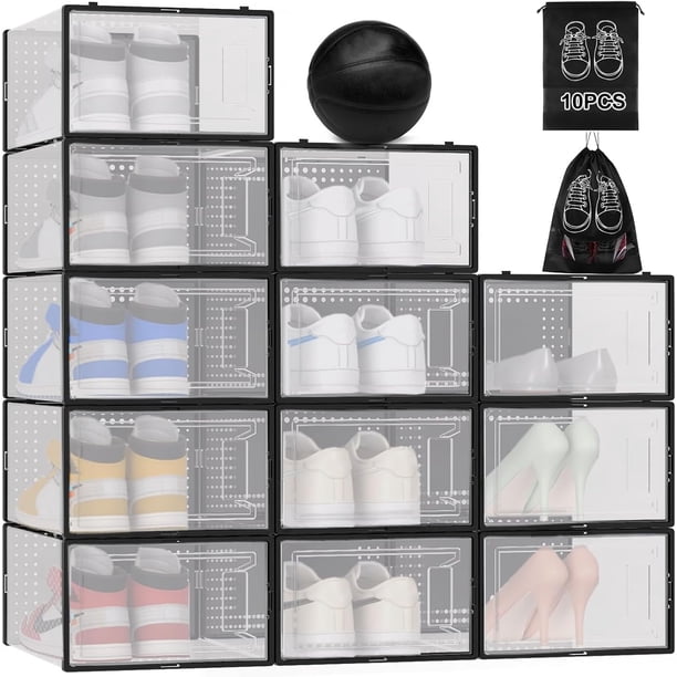 de 12 Cajas para Zapatos Plástico, Transparentes, con 12 Fundas Antipolvo - Multiusos para Sala, Dormitorio, Clóset