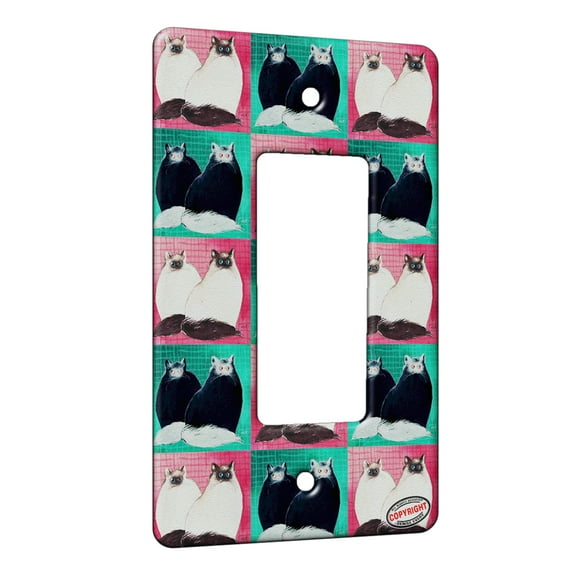 KuzmarK™ 1 Gang Rocker Wall Plate - Himalayan Kitties on Pink Plaid Cat Pattern Art by Denise Every