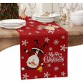 thumbnail image 3 of Red Merry Christmas Table Runner, Funny Hanging Santa Cotton Linen Tablecloth Holiday Farmhouse Table Decor for Home,Kitchen,Dining Room,Indoor,Outdoor,13X72 Inches Long, Snow Winter Holiday, 3 of 7