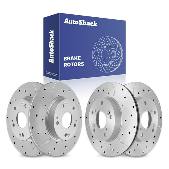 AutoShack Front Vented & Rear Solid Drilled & Slotted Coated Brake Rotors Silver Matte Finish 4-PC Set Replacement for 2012 Honda Civic 2013-2015 Acura ILX TurboGuard