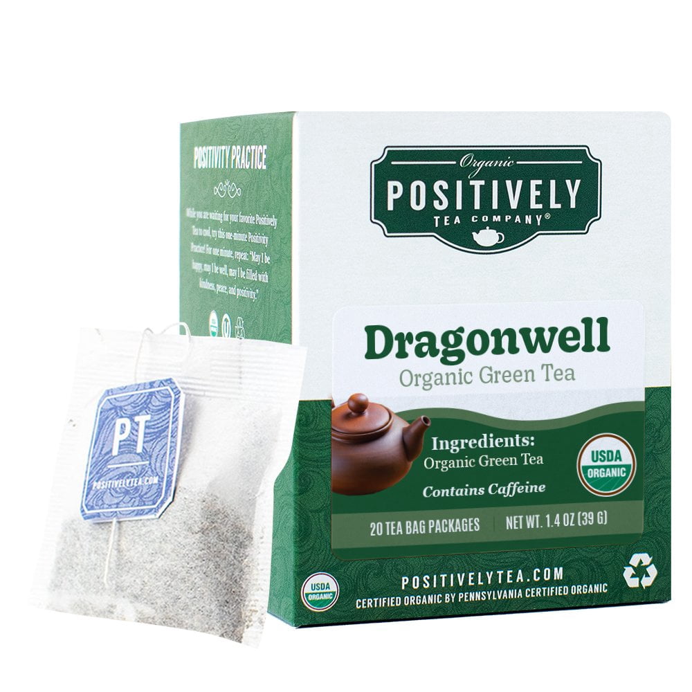 Positively Tea's Organic Dragonwell Tea, Green Tea Bags, 120 CT Tea Bags 6 Boxes
