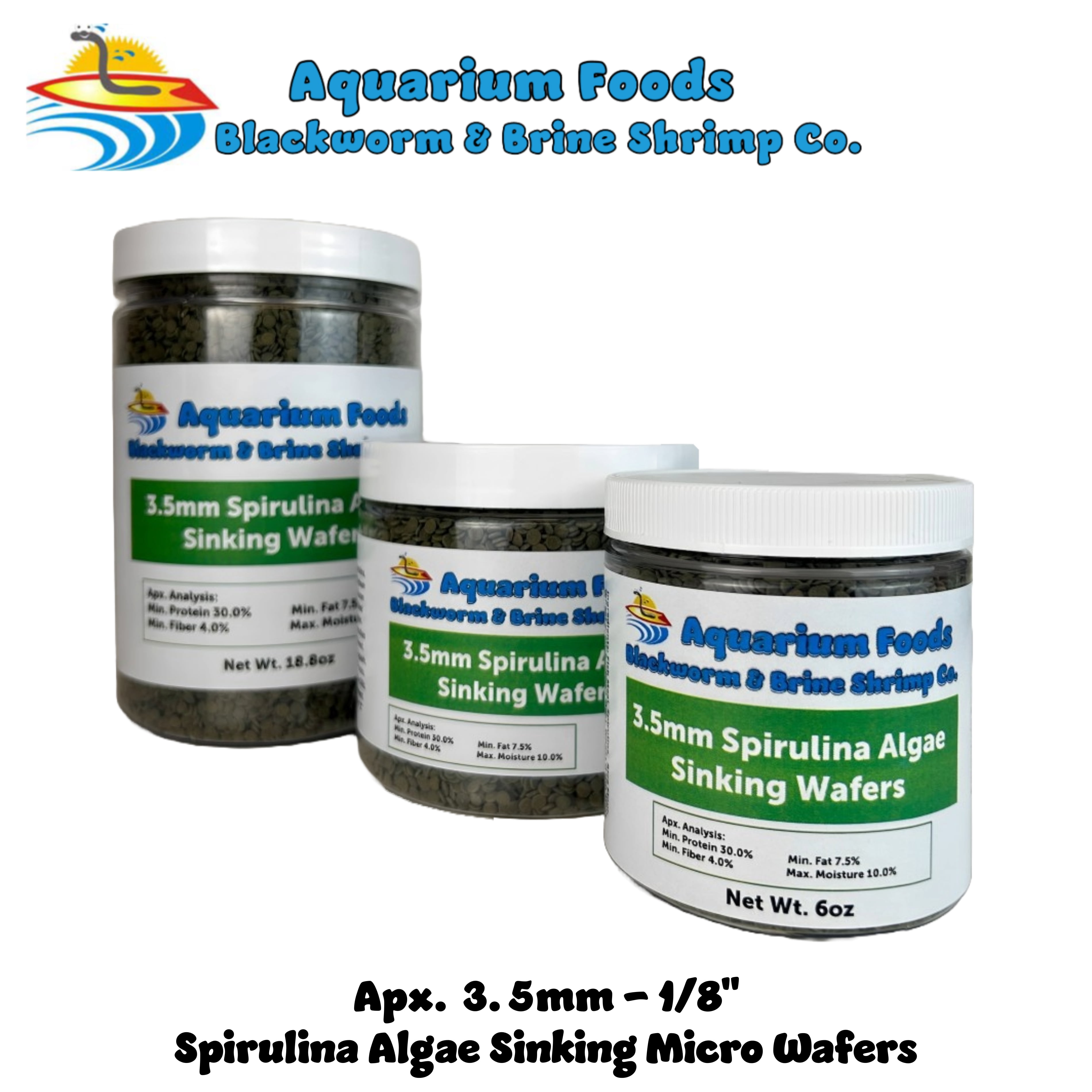 3.5mm - 1/8" Sinking Spirulina, Veggie, Algae Wafers for Bottom Fish, Shrimp, Snails, Crabs, Plecos, Catfish, All Fish - 18.8oz Lg Round Jar