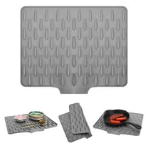Topekada Silicone Drying Mat for Kitchen Counter, Heat-Resistant Dish Mat with Board Drain, Non-Slip Drying Pad Built-In Drain Lip for Dishes Drying Countertop Protection 16" x 12"