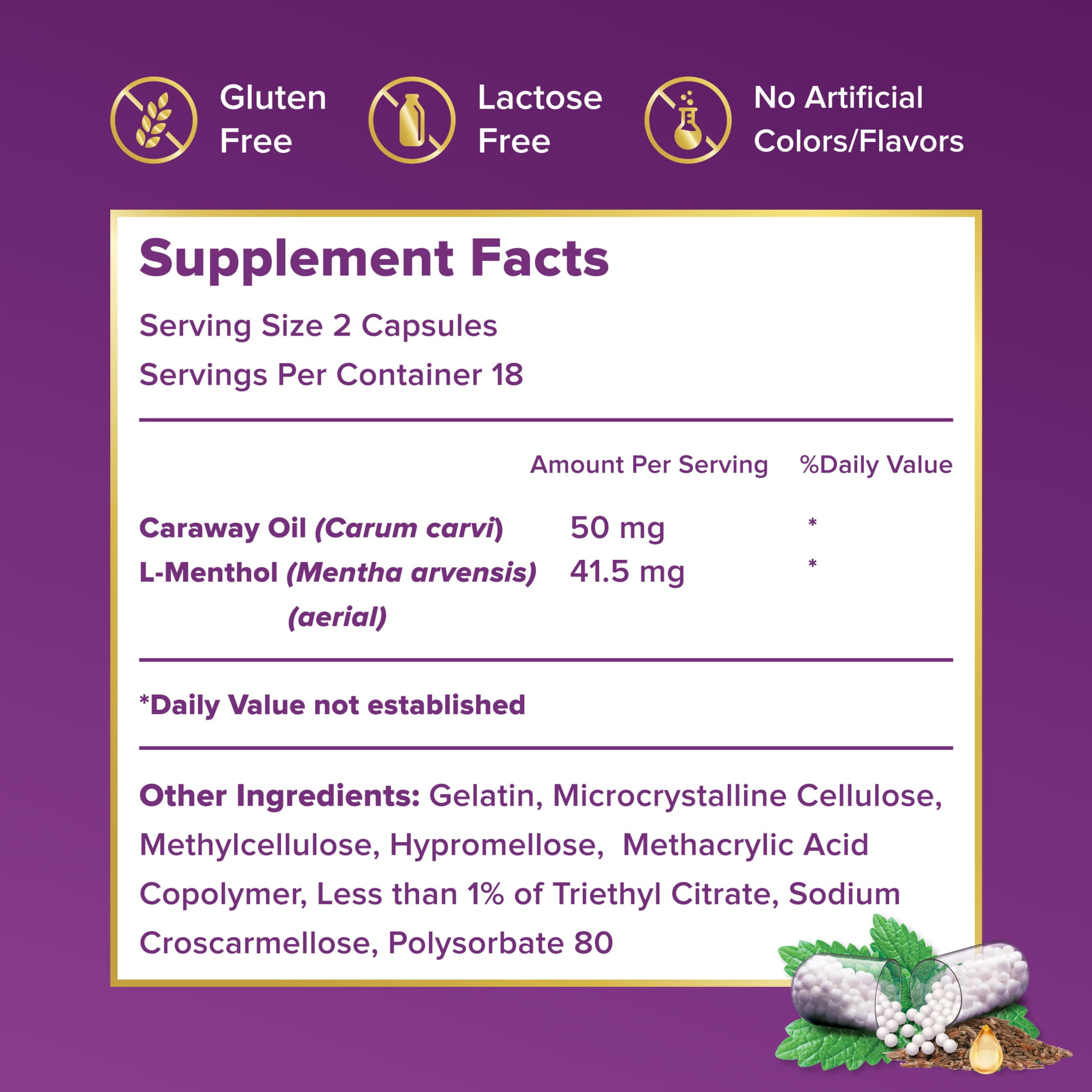 FDgard Digestive Health Supplement with Caraway Oil & L-Menthol for Occasional Nausea, Bloating & Upset Stomach†, 36ct (Packaging May Vary)