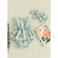 thumbnail image 2 of vera natura Infant Baby Girl Sleeveless Romper Dress Floral Print Round Neck Bodysuit with Headband 2 Pcs Summer Outfits, 2 of 9