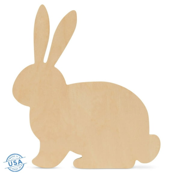 Large Wood Rabbit Cutout 12-inch x 10-3/4-inch, Pack of 12 Unfinished Spring Wood Cut Outs to Paint for Easter Spring Crafts, Easter Decorations, and Woodland Nursery Décor, by Woodpeckers