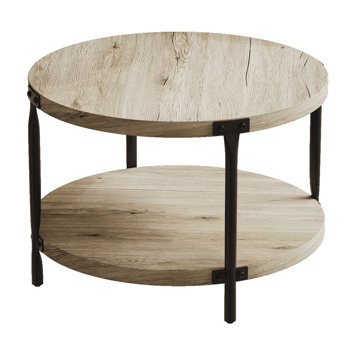 Modern Minimalist Circular Bohemian Coffee Table – Double Layer Storage, Natural Wood Finish, 31.4" Indoor Decor for Living Rooms & Study Spaces